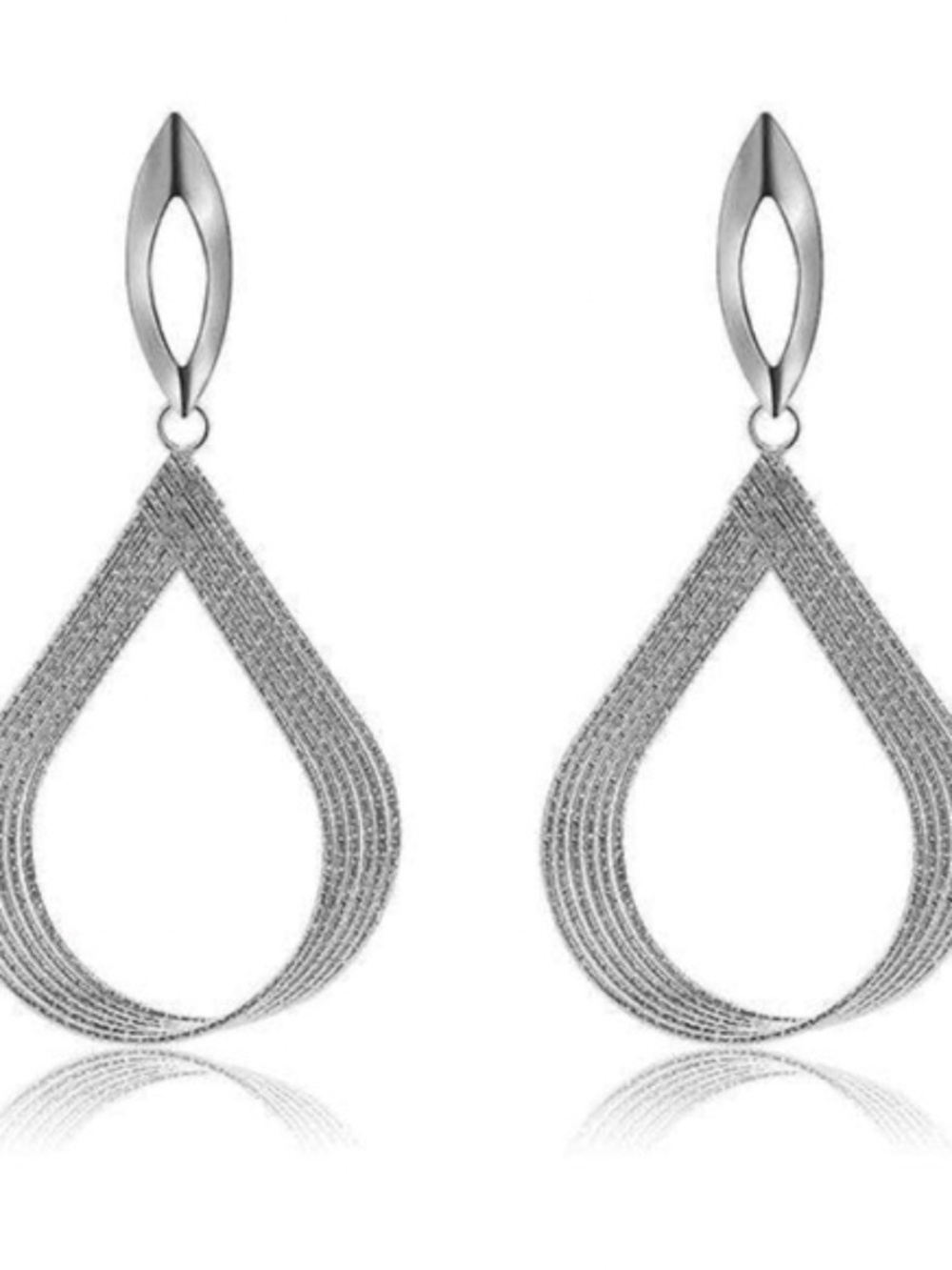 Womens Teardrop Silver Tone Earrings Long 4.25" Dangle Drop Jewelry